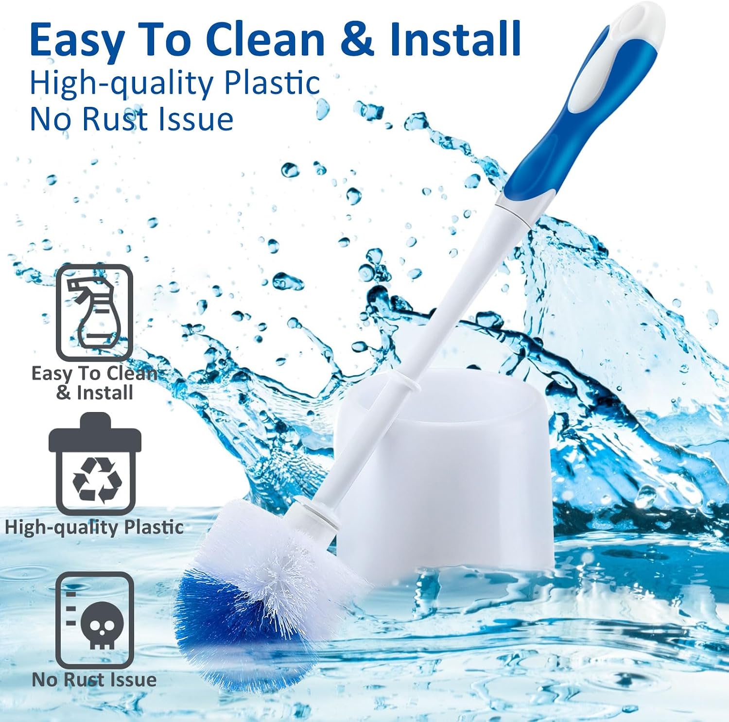 Tioncy 6 Pack Toilet Brush with Holder, 14.96 Inch Toilet Bowl Brush Set, Stiff Bristles Scrubber for Deep Cleaning, Base Caddy, Bathroom Cleaning Supplies (Blue,White)
