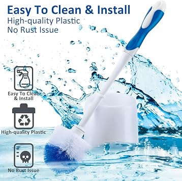 Tioncy 6 Pack Toilet Brush with Holder, 14.96 Inch Toilet Bowl Brush Set, Stiff Bristles Scrubber for Deep Cleaning, Base Caddy, Bathroom Cleaning Supplies (Blue,White)