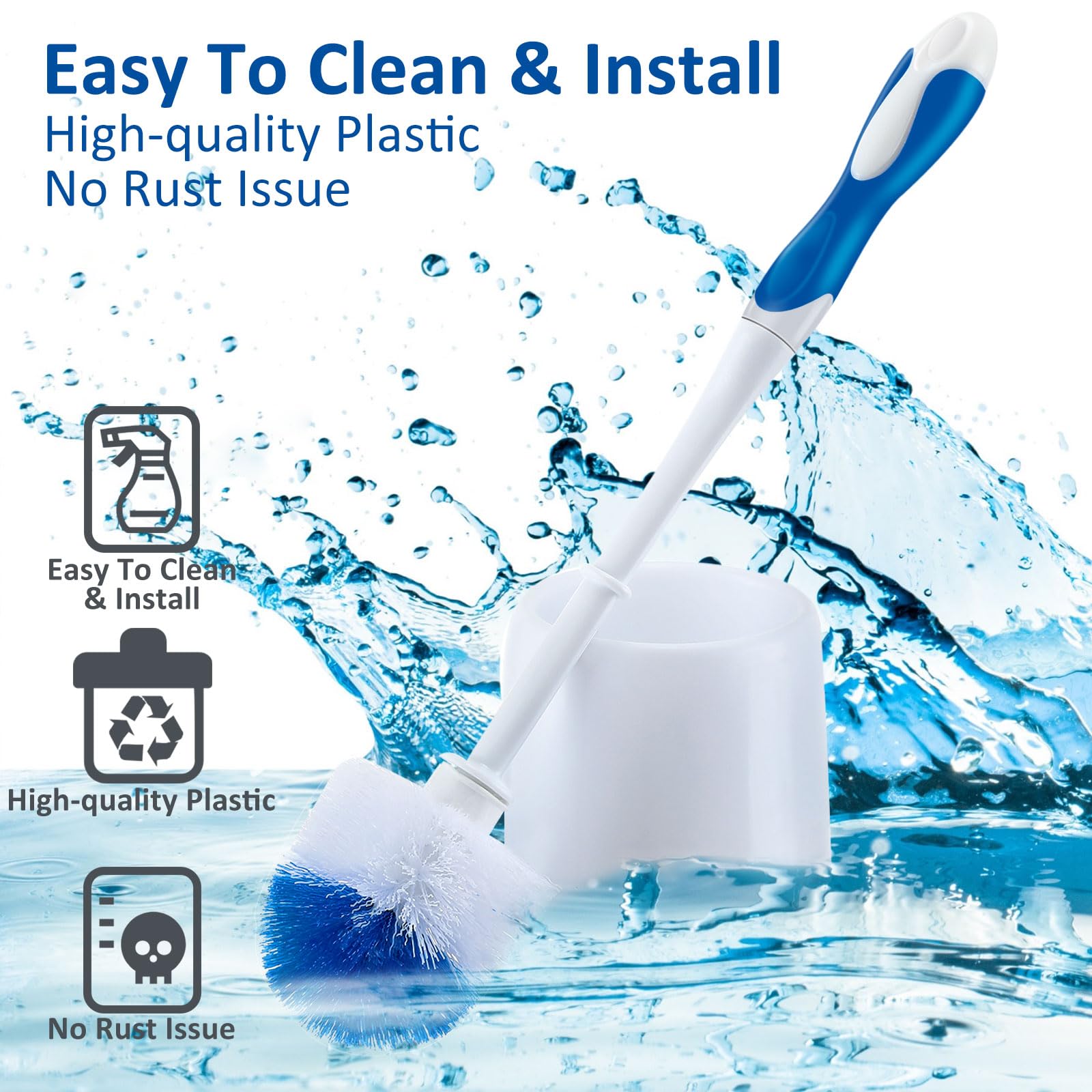 Tioncy 6 Pack 14.96 Inches Toilet Brush with Holder Toilet Bowl Brush and Caddy Set Stiff Bristles Toilet Scrubber for Bathroom Cleaning Supplies, White and Blue
