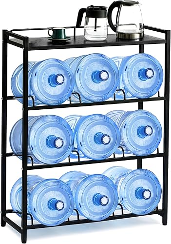 CZMY Soporte para botellas de agua de 5 galones, 9 bandejas de 35 galones, estante para jarra de agua con estante superior, soporte resistente para