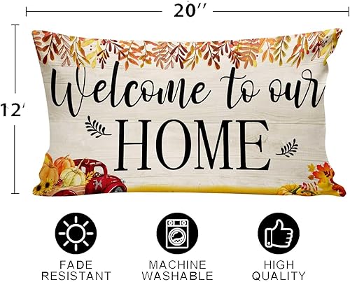 Miniatura 3 de Fundas de almohada de otoño con diseño de hojas de arce, para otoño, cosecha, camión, calabaza, para Acción de Gracias, suministros de fiesta para