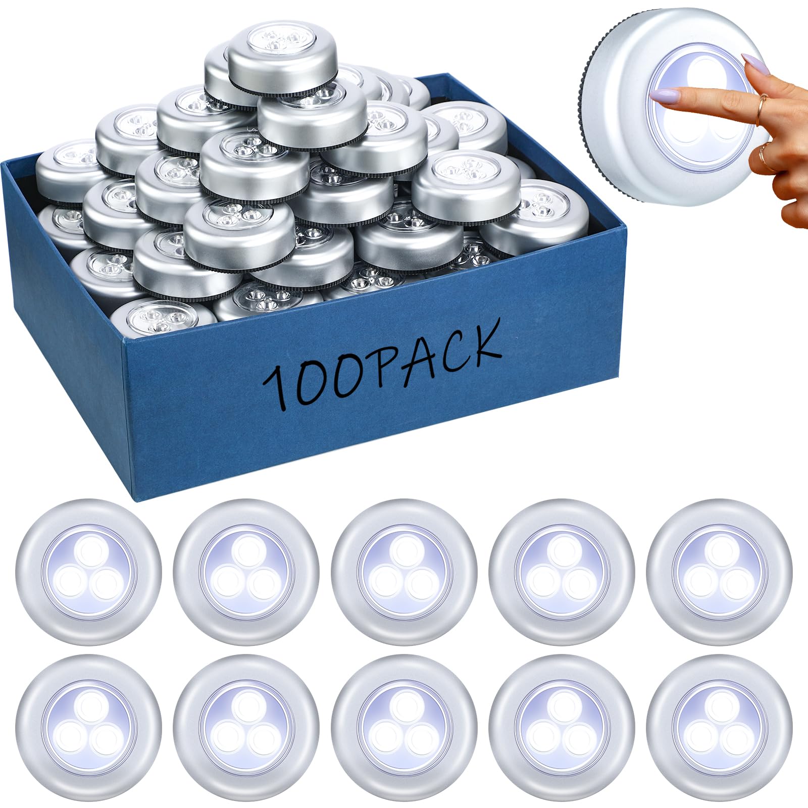 Hoolerry 100 Pack Led Puck Lights Bulk Push Lights Stick on Battery