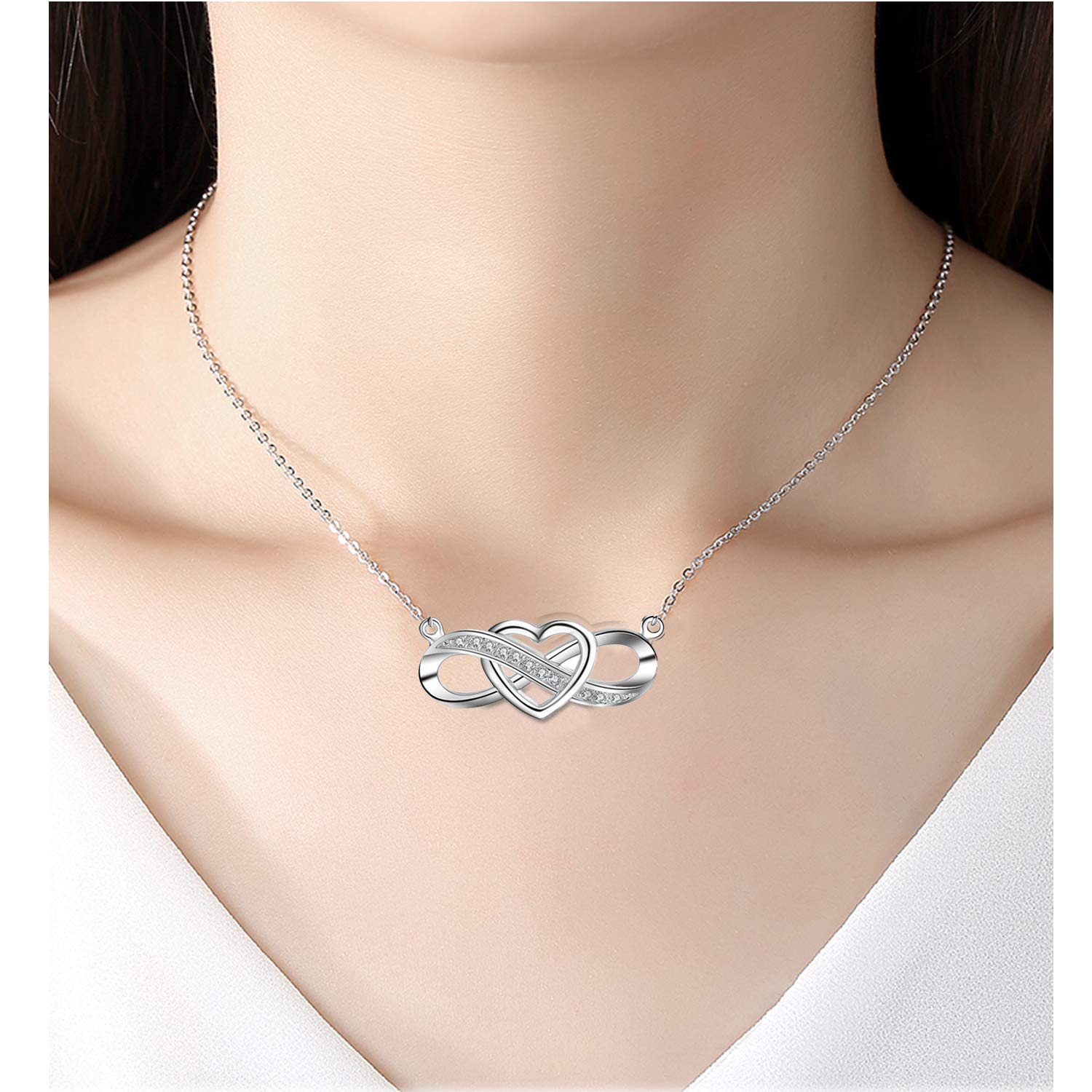 Collar Regalos para Ella,Infinito collar de corazón para las mujeres,925 de plata esterlina,5A collar de circonio cúbico,Regalo para Mujeres Niñas