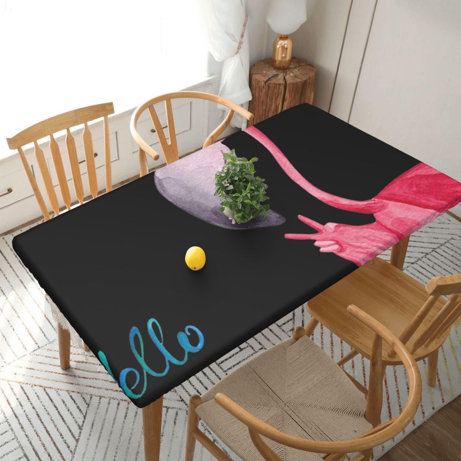 BNVSADC Hello Glasses Flamingo Printed 5FT Tablecloth Polyester Kitchen Water Resistant Table Cloth Dining Table Decoration Table Covers, 152x76 CM