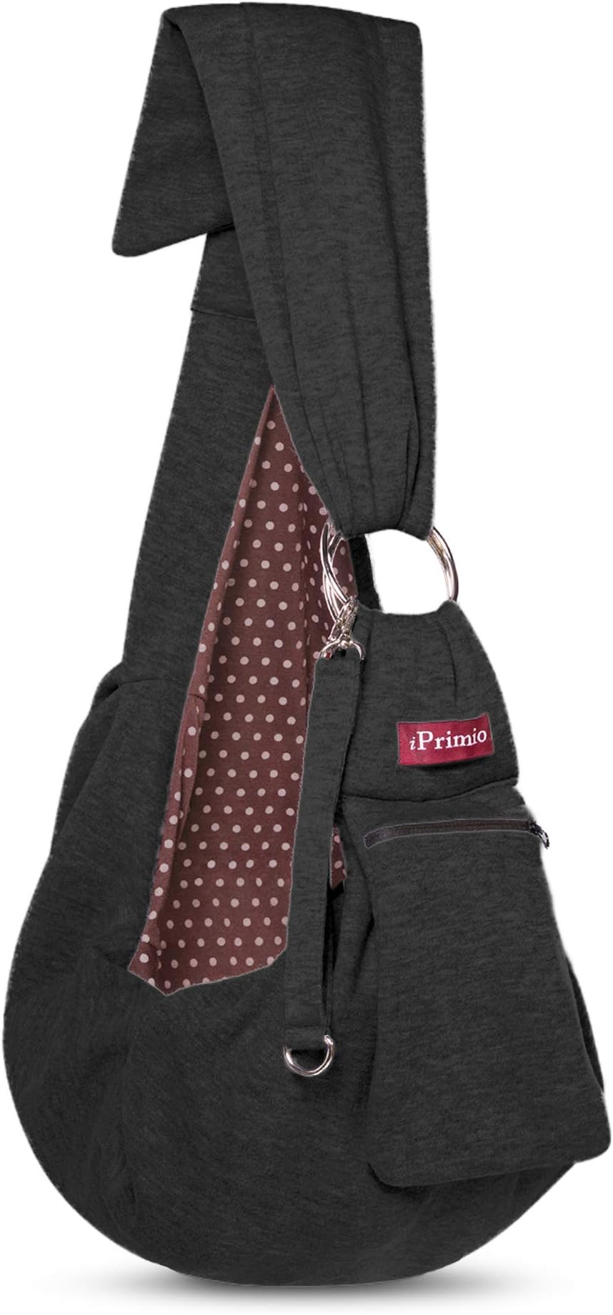 iPrimio Adjustable Black Pet Sling Carrier With Cellphone Carrier – Hands Free Reversible Pet Papoose Bag - Soft Pouch and Tote Design – Suitable for Puppy, Small Dogs, Dog and Cats for Outdoor Travel