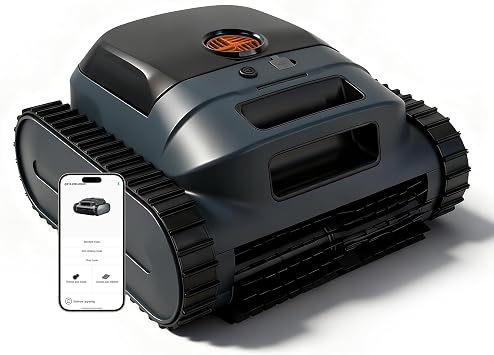 Cordless Robotic Pool Vacuum Cleaner, Intelligent Route Planning, Wall & Waterline Climbing, 120-Min Runtime, for Above Ground/Inground Pools up to 2000 sq. ft, APP Support, Orange and Black