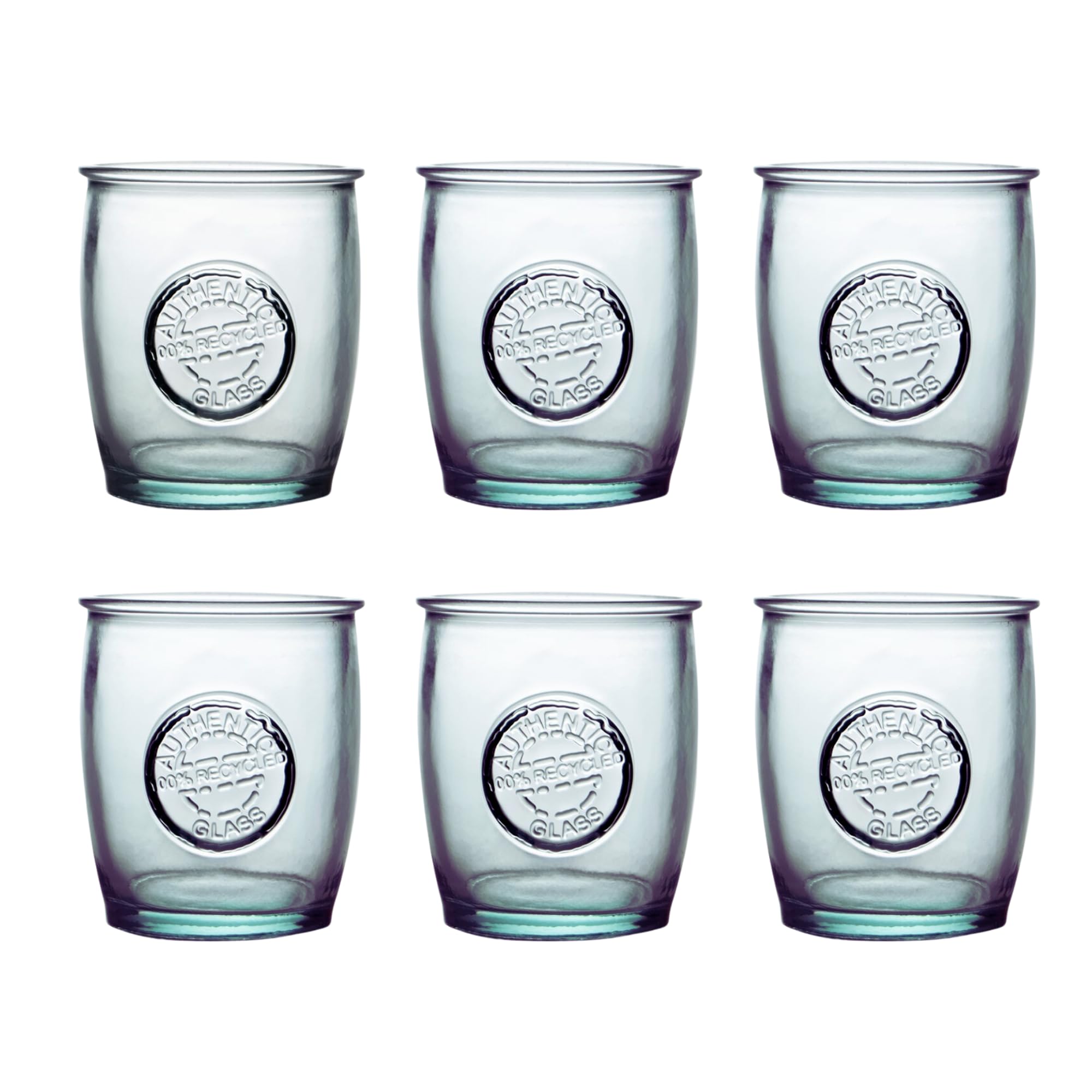 Vasos de agua en relieve para mesas de verano: juego de 6 vasos cortos de vidrio reciclado