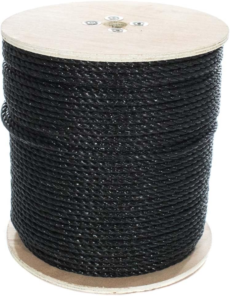 West Coast Paracord Twisted 3 Strand Polypropylene Rope (Black, 5/8 Inch, 100 Feet) - Waterproof and Floats in Water