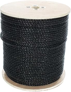 West Coast Paracord Twisted 3 Strand Polypropylene Rope Black, 3/8 Inch, 100 Feet - Waterproof and Floats in Water