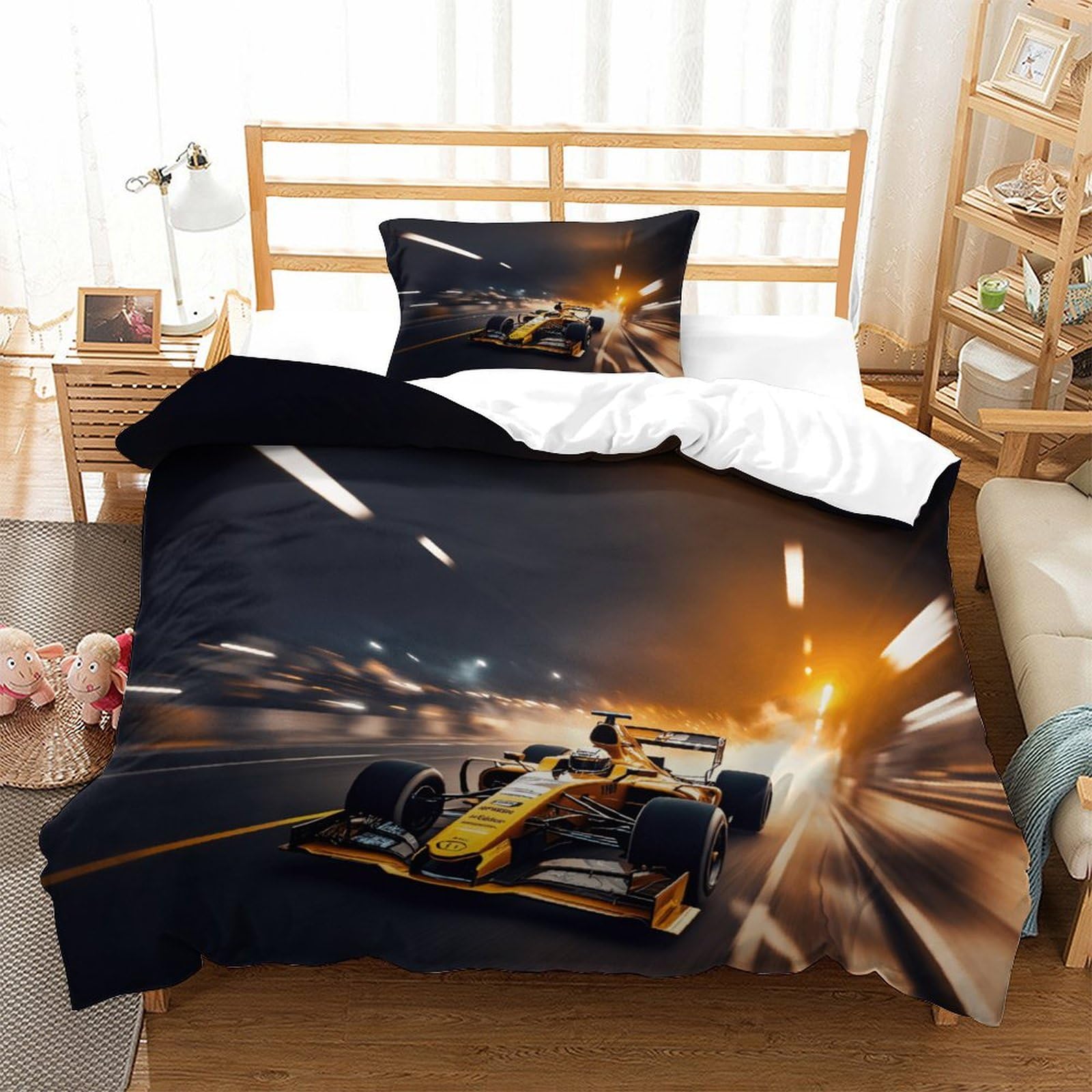 LILIlaobiao 3D Grand Prix Racing Design Duvet Cover for Kids & Adults 3d Pattern Formula racing Bedding Set Individuality Comforter Cover with Zipper Closure Breathable Quilt Cover Single（135x200cm）