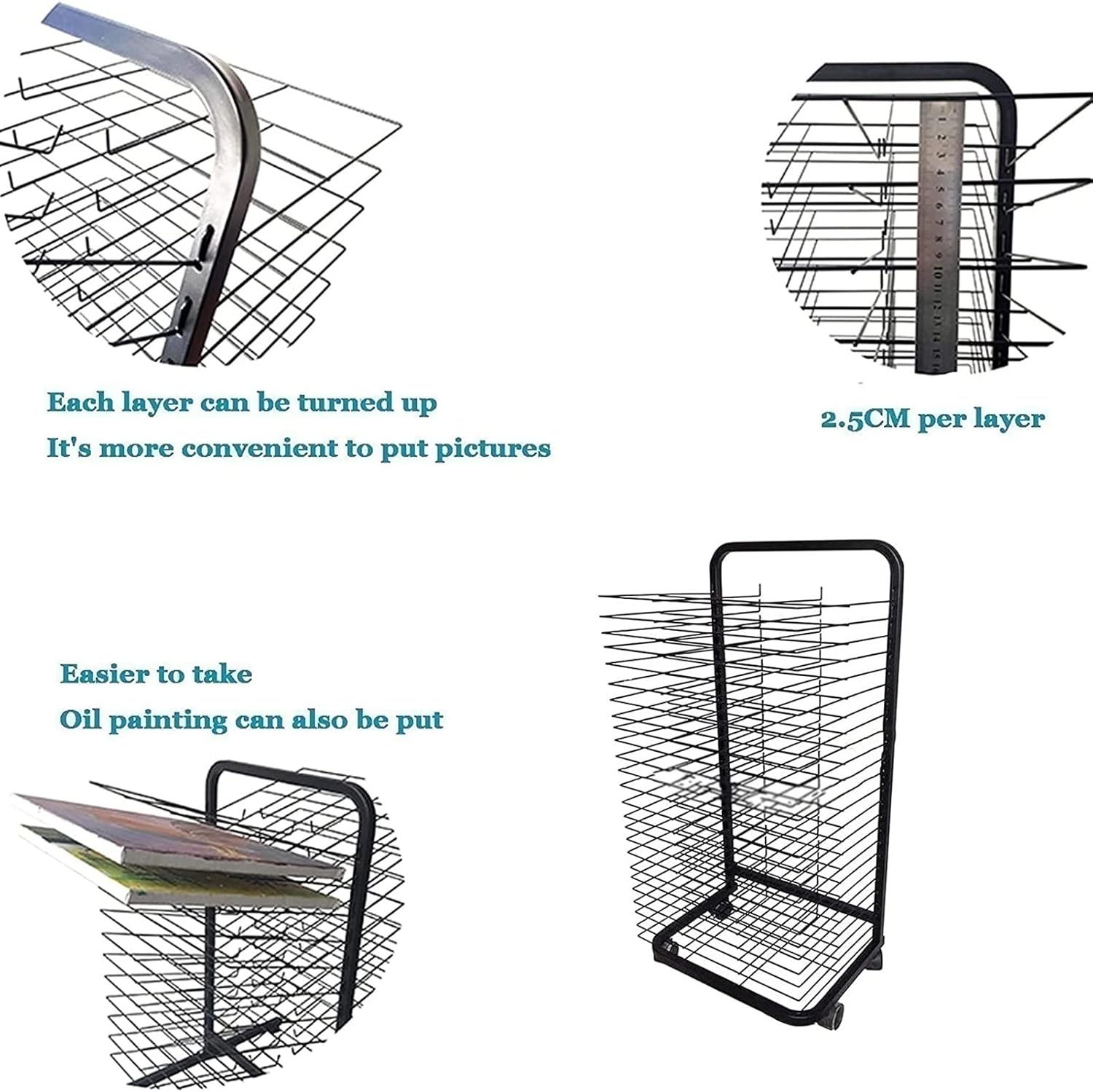 Mobile Art Drying Rack for Classrooms, Art Studio, Sturdy Metal Art Drying Rack The Art Cart is Ideal for Classroom Art Studios and Home Use. Drying & Print Racks (20 Layers