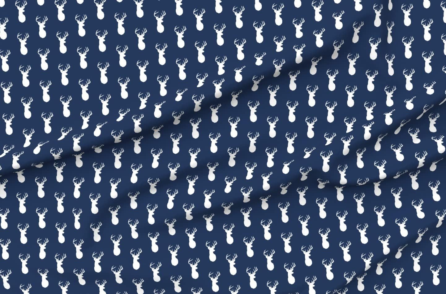 Spoonflower Fabric - Blue, Deer, Buck, Head, Hunting, Stag, Woodland, White, Boy Printed on Petal Signature Cotton Fabric by The Yard - Sewing Quilting Apparel Crafts Decor