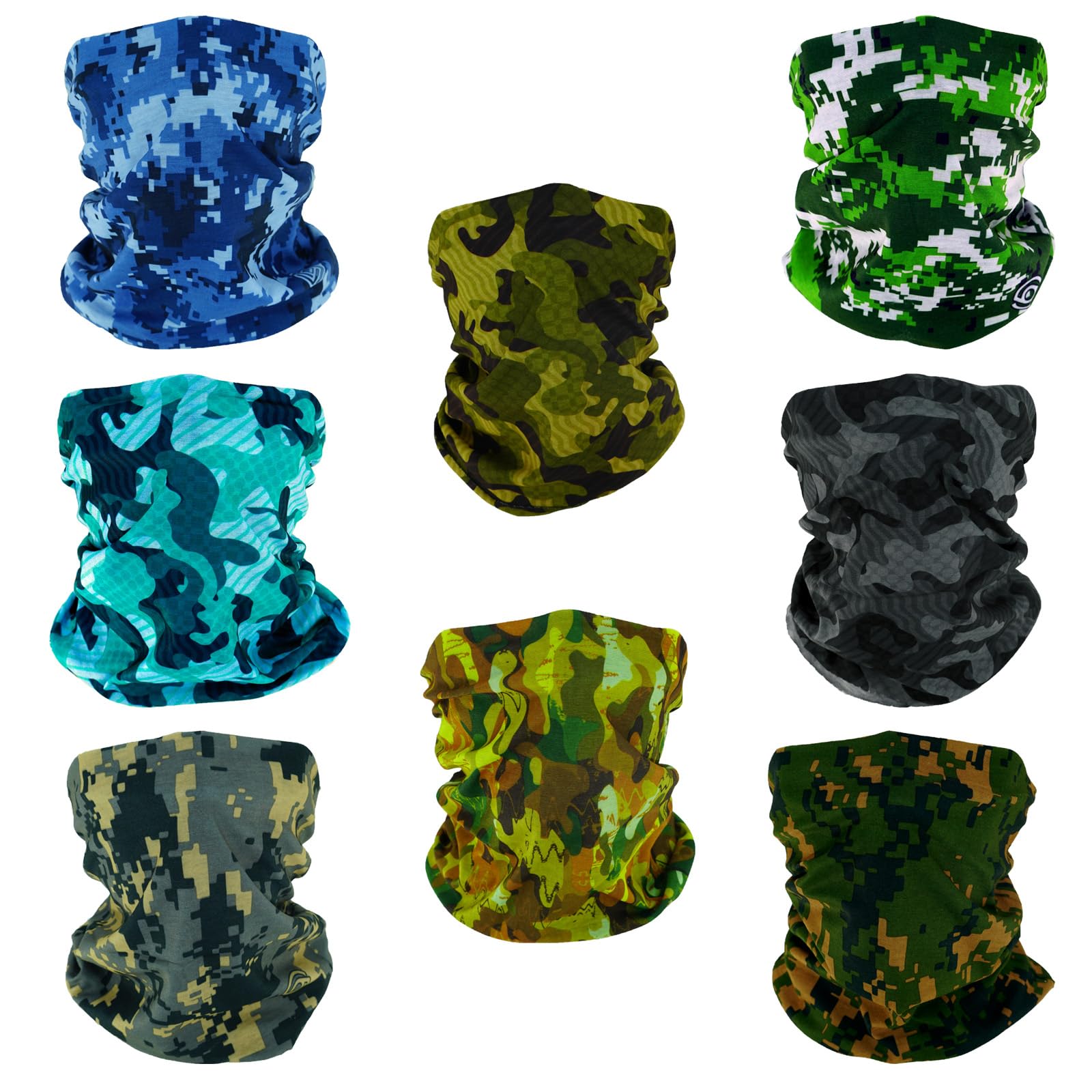 SMEHCF 8 Bandanas Polyvalents pour Femmes Hommes Bandeau Cagoule Cheveux Foulard Visage Demi Masque Cache-Cou Respirant Réutilisable Lavable Marais Forêt Océan Camouflage Numérique