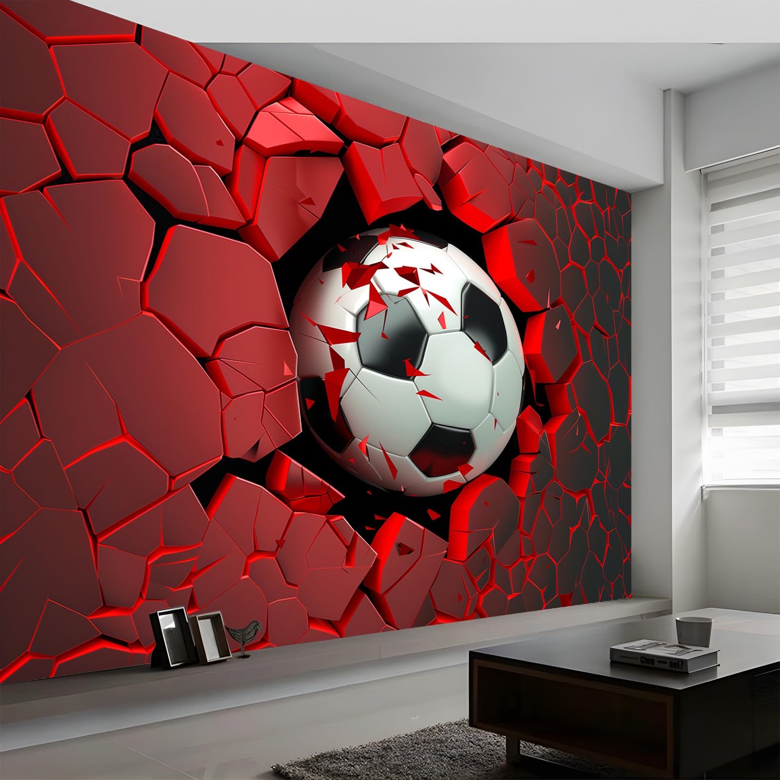 3D Tapete 3D-Sport Fußball Fototapete, 300 x 210 cm (WxH) Wandbild Wandtapete Dekorationen, für Wohnzimmer Schlafzimmer Büro, Flur, Rot Vlies Tapete Wanddeko