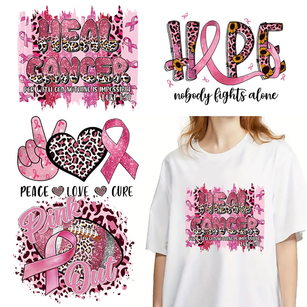 Autocollant vinyle thermocollant ruban rose motif transfert vêtement customisation lot de 4