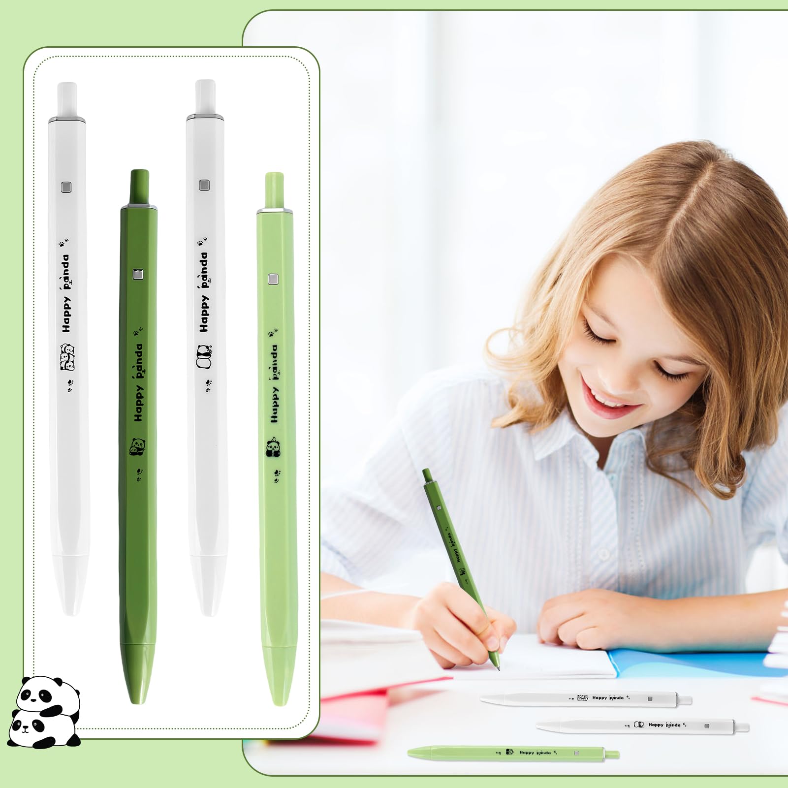 PLwelth 4Pcs Cute Panda Pens 0 5mm Black Ink Ballpoint Pens Cartoon Panda Gel Pen Kawaii Animal Retractable — view 2