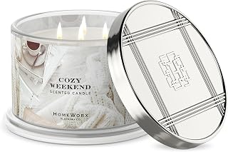 Premium Scented 18oz Candle - HomeWorx by Slatkin & Co - Cozy Weekend - 4 Wicks - Long-Lasting Jar Candle, 30-55 Hours Clean Burn Time - Cozy Woods. Roasted Almond, Clover Honey & Vanilla