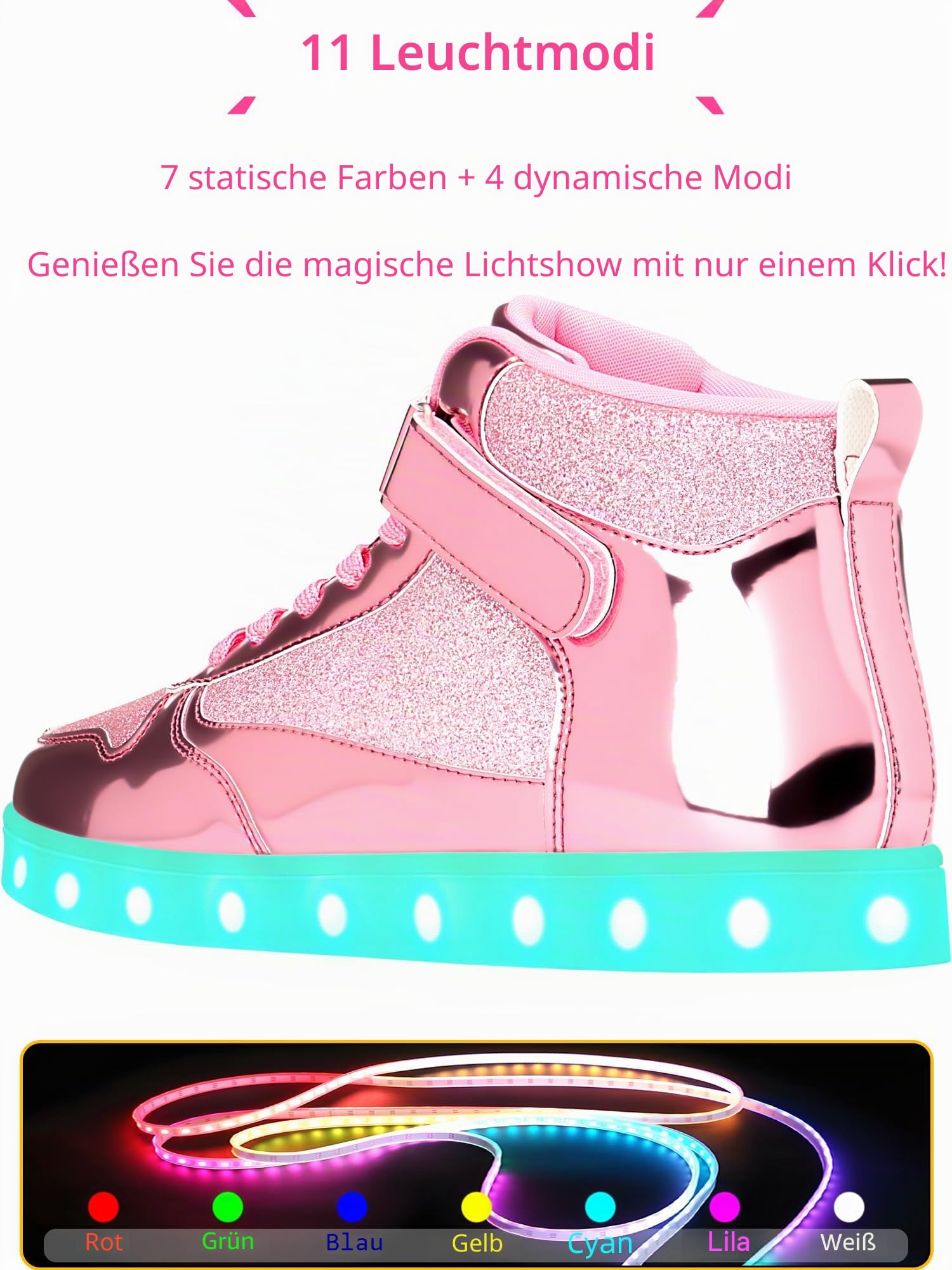 APTESOL Unisex High Top Mode Sneaker mit Spiegelmetall-Optik und Glitzerdetails – Verstellbarer Klettverschluss, Glänzende Freizeit & Partyschuhe für Männer und Frauen