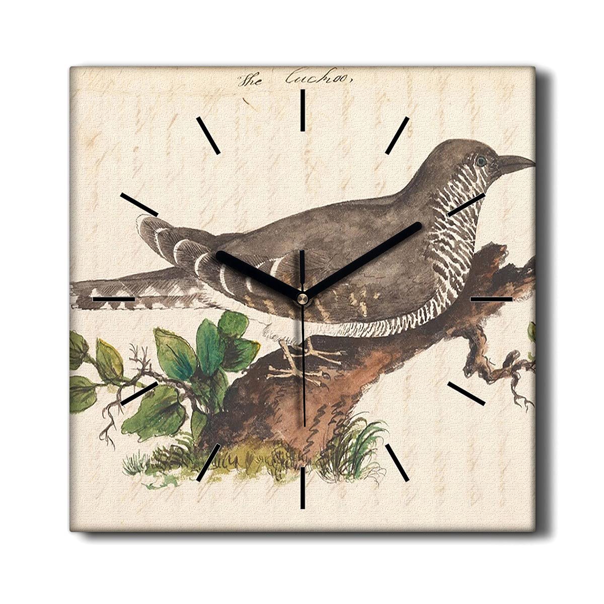 Horloge murale salon en toile Coloray 30x30cm oiseau décoration intérieure sans bruit