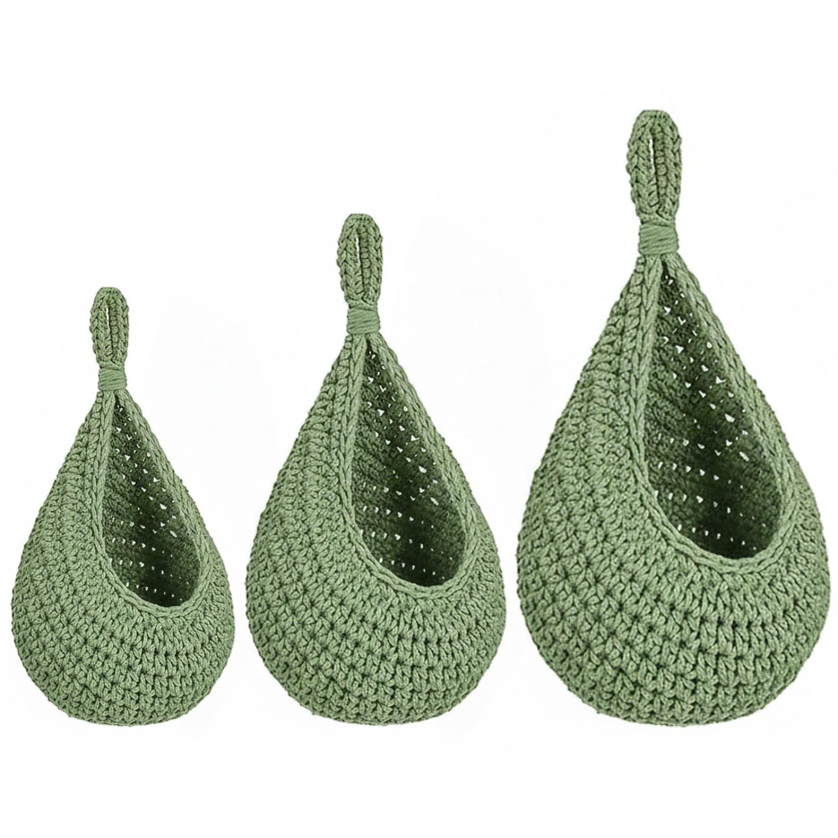 3PCS Hanging Produce Basket Handwoven Cotton Rope Fruit Hammock for Kitchen Wall with Loop Multi-Size Storage Baskets for Fruits Eggs Toys Home Decor Hanging Produce Basket, Fruit