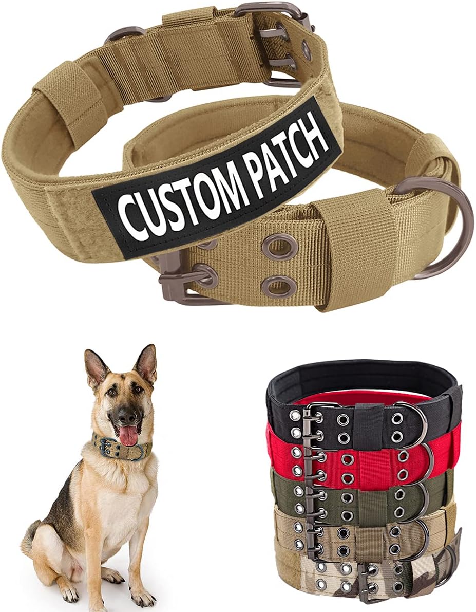 Personalised Tactical Dog Collar for Medium Large Dogs, Custom Military Training Collar with Name & Phone Number (Style C)