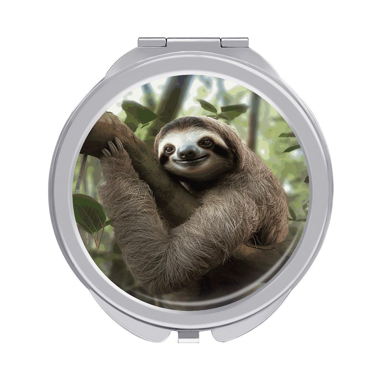 LDGSUPH Sloth Animal Travel Makeup Mirrors Portable Compact Mirror Double-Sided 2X/1X Magnifying Folding Pocket Mirror Mini Round Handheld Mirrors for Home Outdoor