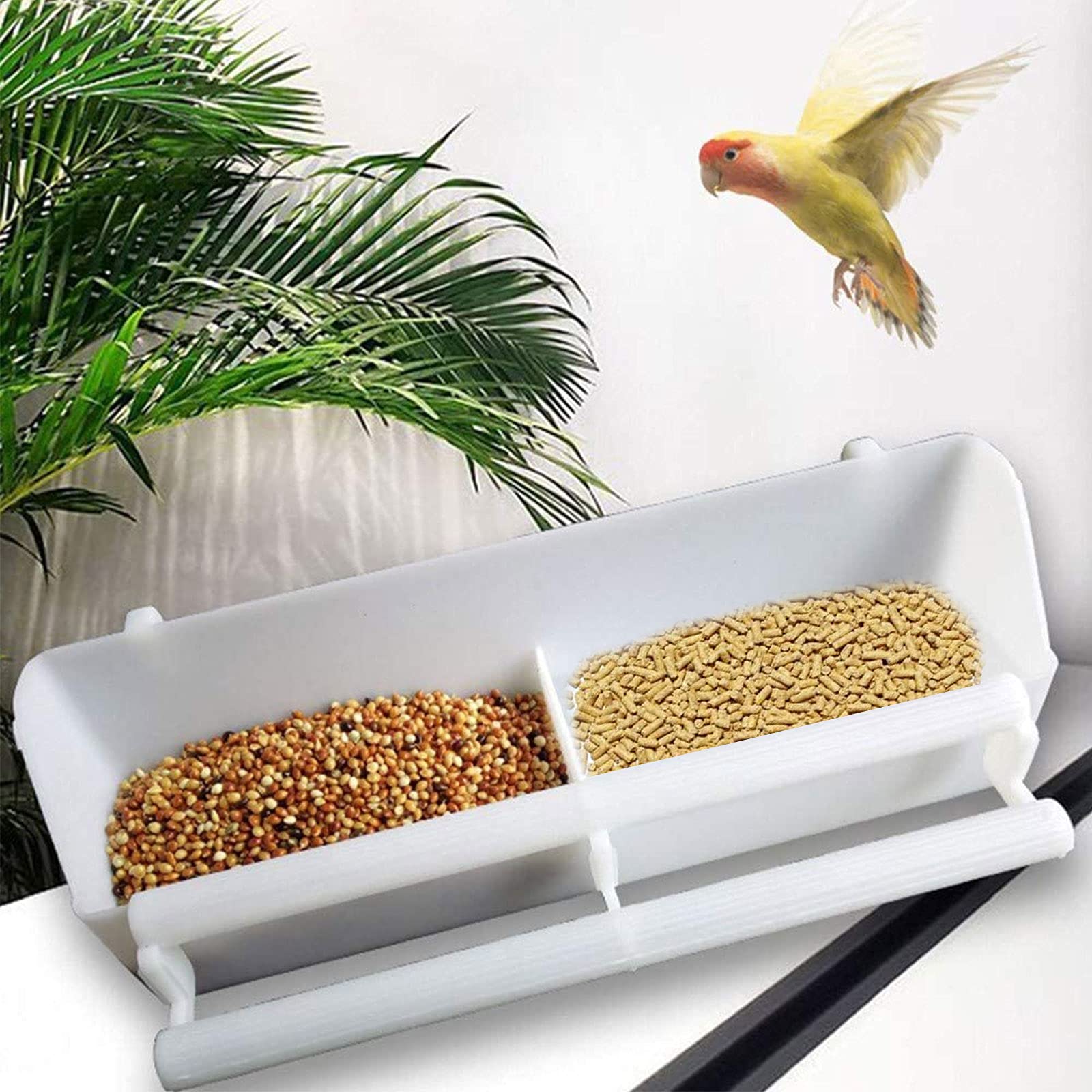 2 Stukken Vogelvoeder Vogel Waterbak, Plastic Voerbak voor Vogels, Witte Vogel Waterbak Feeder, Window Bird Feeder voor Papegaaien Budgie Cockatiel Pluimvee Duif Kwartel Kooien Feeder