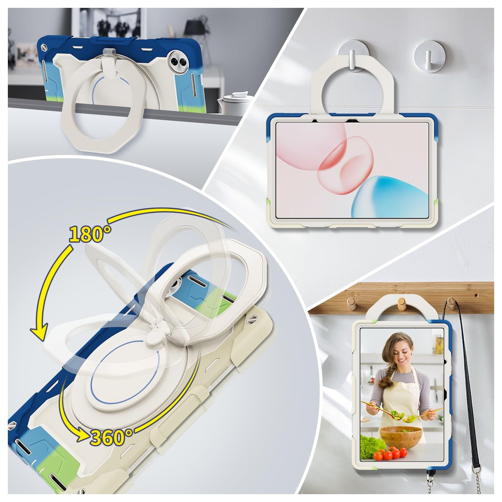 Ochronne etui na tablet Etui dziecięce na tablet Honor Pad 20 (12,1"), wytrzymałe, odporne na wstrząsy etui z TPU z podpórką Wytrzymałe etui ochronne z paskiem na ramię Pełna ochrona(Blu)