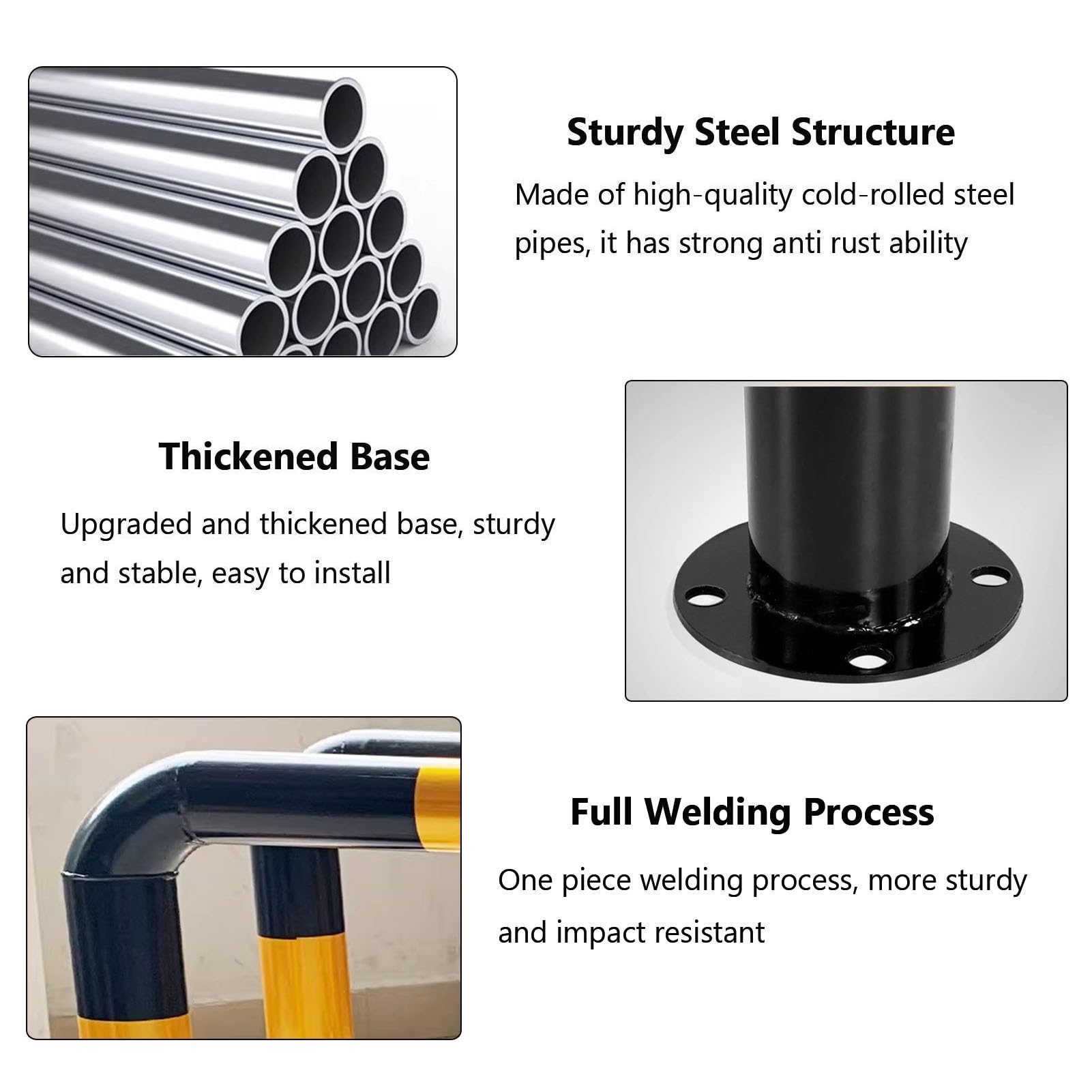 Barierki prowadzące parkingowe, wysokowydajne bariery parkingowe ze stali, 60 cm (23,6 cala) – deska przeciwkolizyjna z kołkami rozporowymi do użytku prywatnego i komercyjnego (6 sztuk