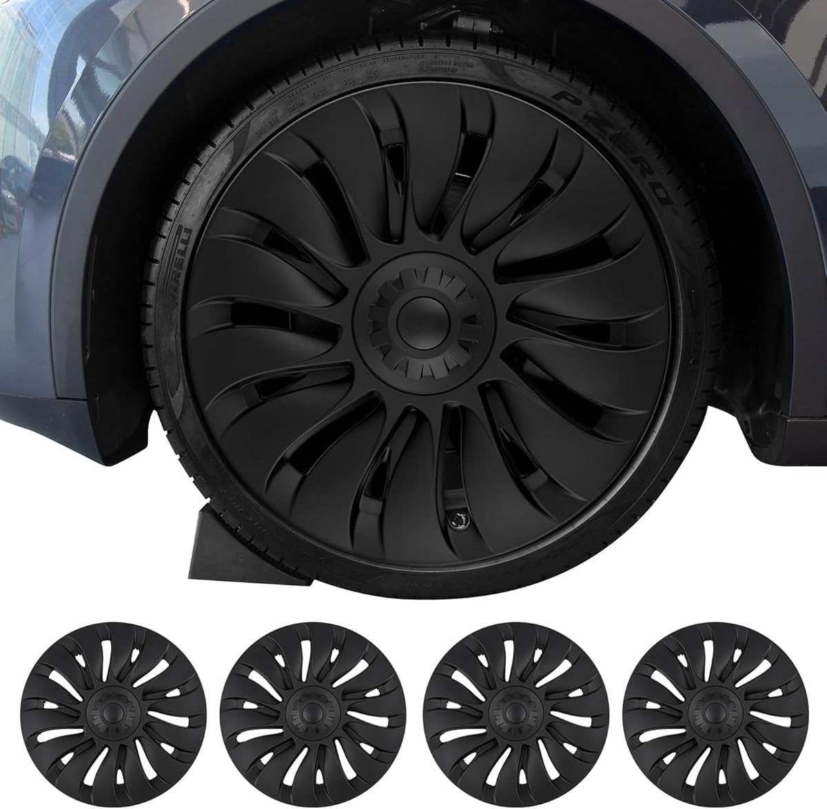 Tesla Model Y 19" Wheel Covers - Matte Black ABS Hubcaps with Rim Protectors | Compatible with 2021-2024 Model Y, not Compatible with Tesla Y Juniper 2026