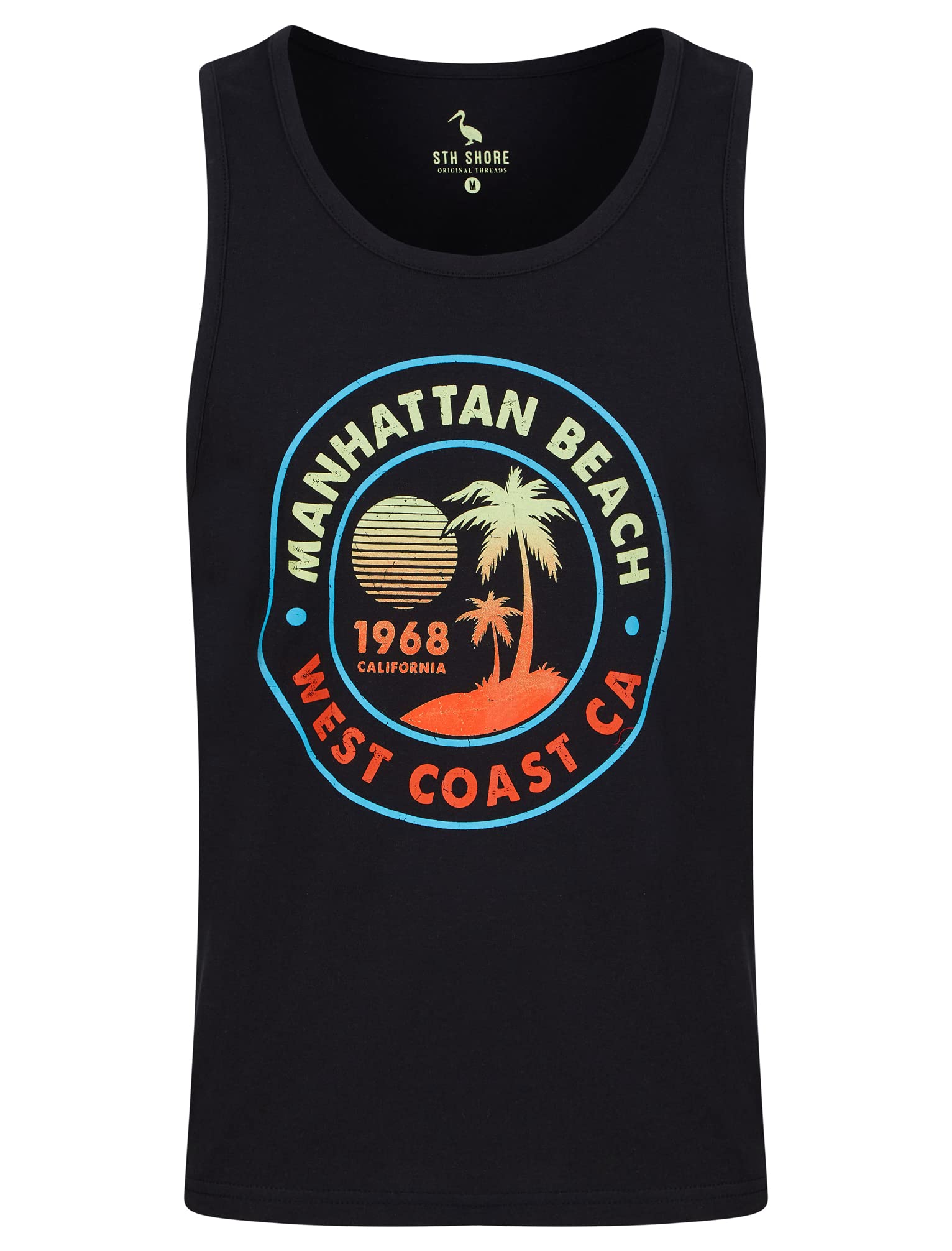 Sth. Shore Men's Manhattan Beach Motif Print Cotton Vest Top Jet Black