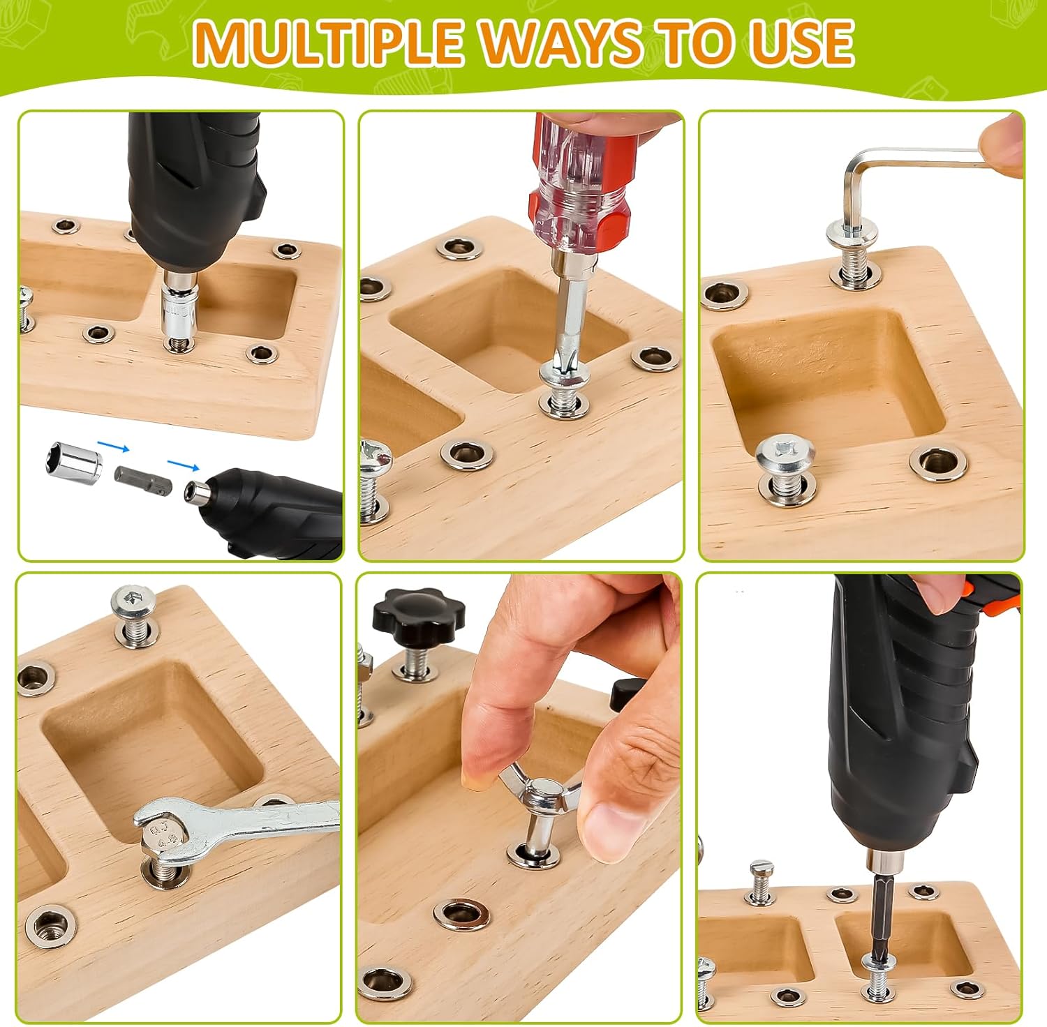 Montessori Screwdriver Board Set with Electric Drill, Wooden Montessori Busy Board Toys Screw Driver Activities Tools for 3 4 5 Year Old Kids, Sensory Learning STEM Fine Motor Skills Toys for Boys