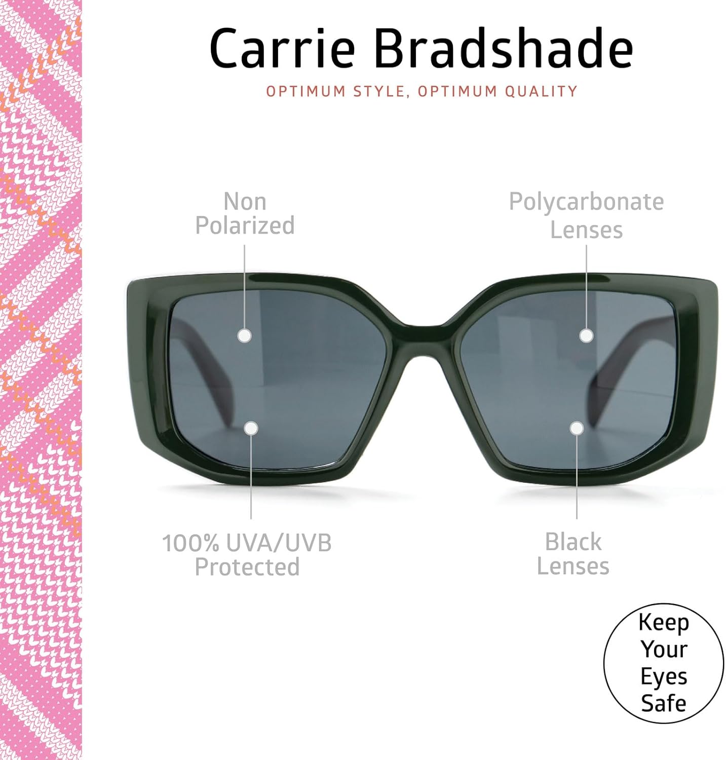 OPTIMUM OPTICAL Bold Black Rectangular Framed UV Protective Sunglasses for Women - Carrie Bradshade