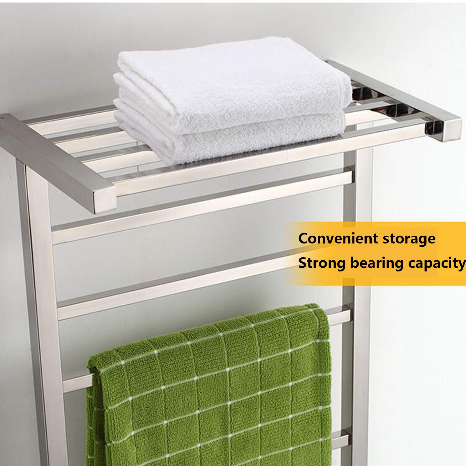 ZQFIDFYR Towel Warmer Drying Rack, 304 Stainless Steel Electric Heated Towel Rail Radiator, Wall-Mounted Intelligent Heated Towel Rack for Bathroom,Plug in (Plug in One Size)