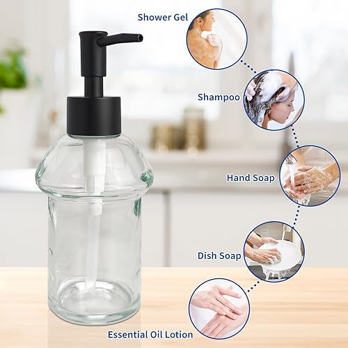 Miniatura 4 de Recipiente vacío de vidrio recargable con dispensador de jabón de manos con bomba de plástico a prueba de óxido, dispensador de jabón líquido