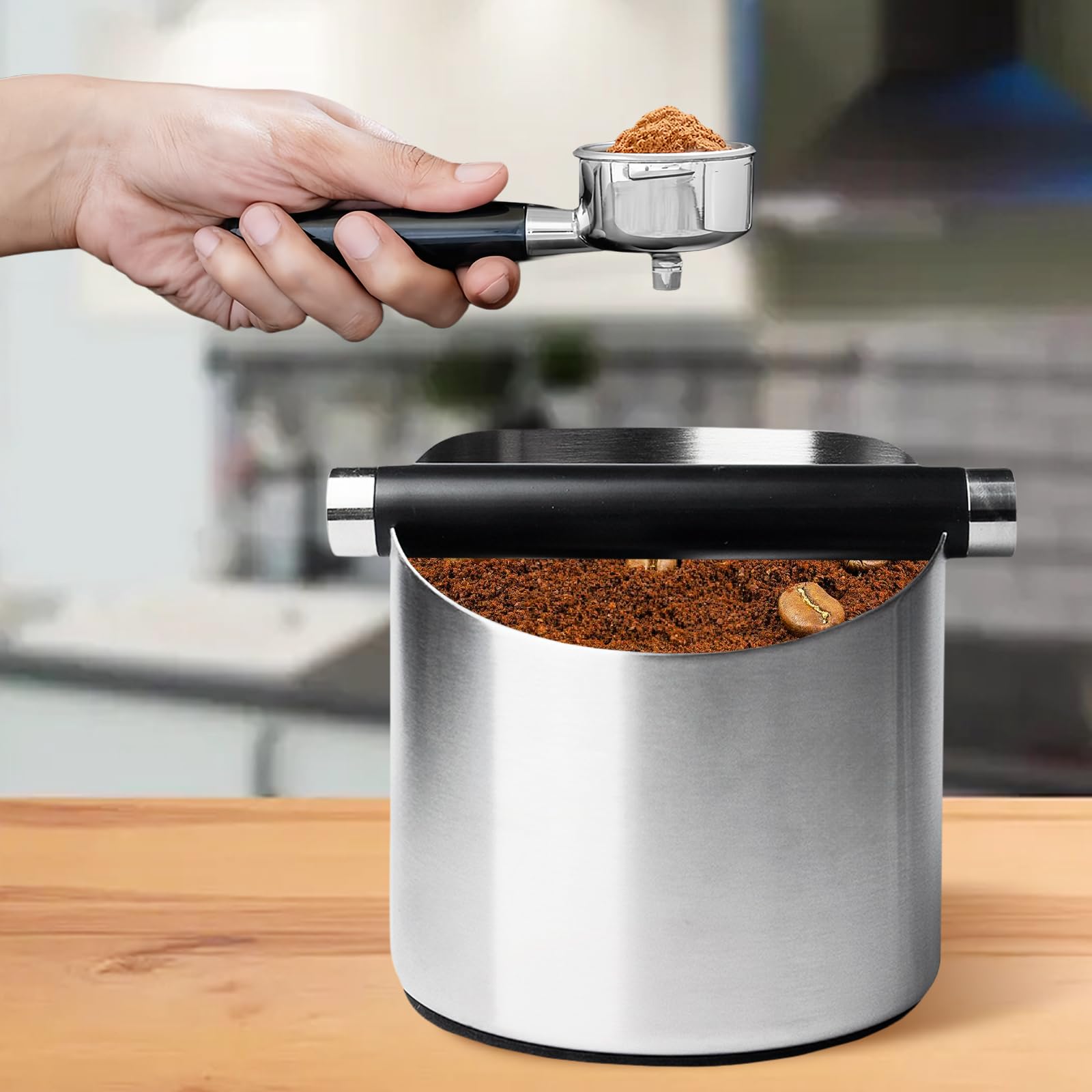 Recipiente para batir, recipiente para portafiltros, recipiente para tamiz, Knock Box portafiltros, accesorios para café molido, caja de café