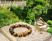 Vista 65 de 12MM Tiger Eye Bracelet Men Natural Golden Yellow Cats Eye Handmade Stretch Jewelry for about 8 inch Wrist Size Bring Luck Fortune Courage