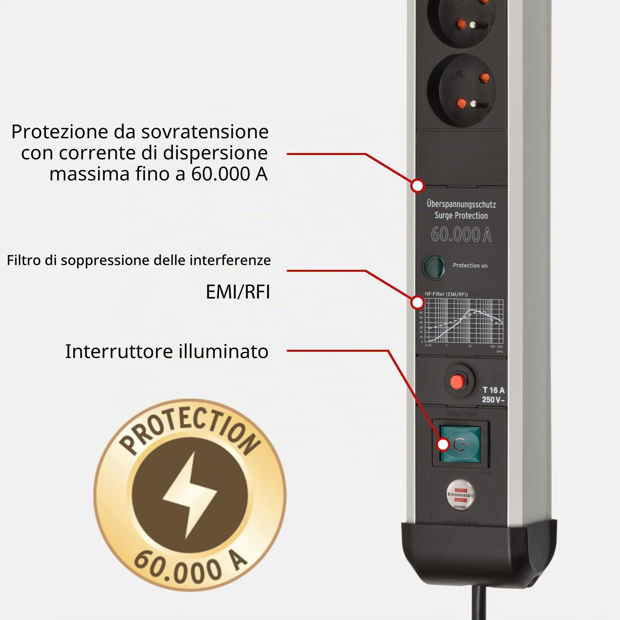 Brennenstuhl Premium Protect-Line Ciabatta elettrica a 4 prese con sistema a spina francese
