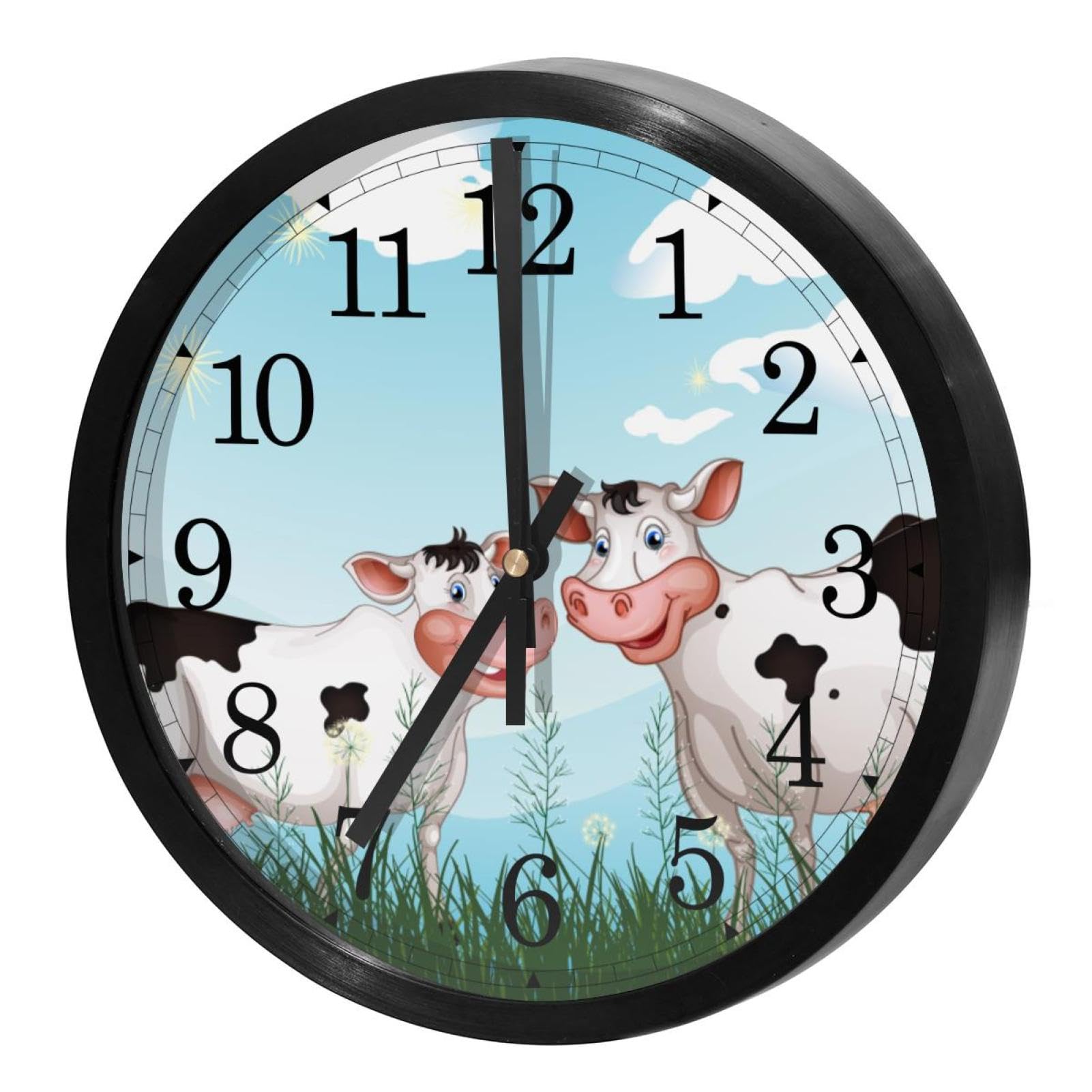 Horloge murale ronde pour cuisine et bureau au motif vaches de ferme