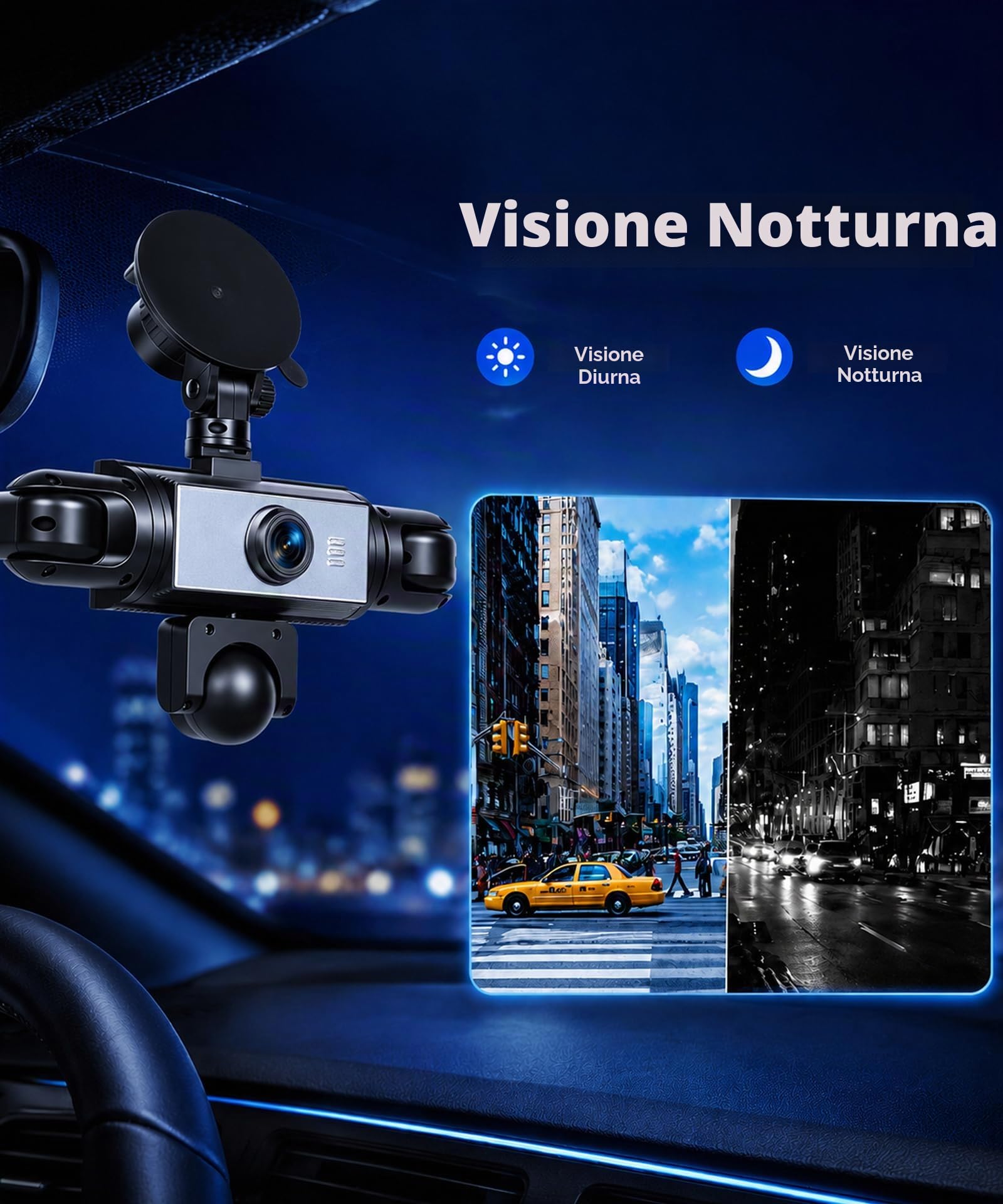 Rimoody 5 Canali Dashcam Auto 360°, 5 Telecamere HD 1080P Anteriore Posteriore Sinistra Destra, 3.16" IPS Schermo Dash Cam, Visione Notturna IR, Registrazione Loop, Sorveglianza Parcheggio 24 Ore