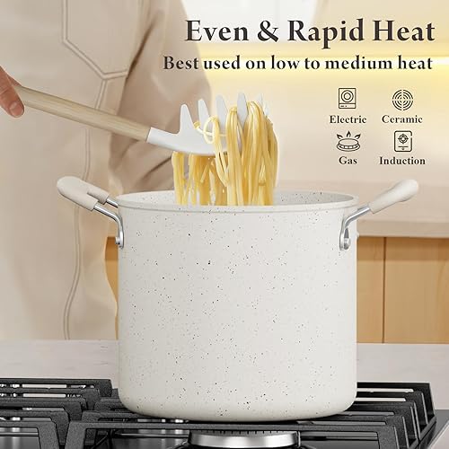 Miniatura 7 de Juego de 24 ollas y sartenes antiadherentes, juego de utensilios de cocina de cerámica con olla de 8 cuartos de galón, utensilios de cocina