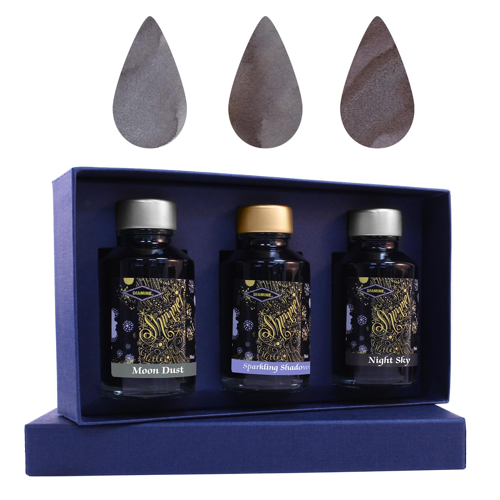 Diamine Christmas Colletion Ink Bottles 50ml with Sparkly Shimmer/Glitter Ink - Gift for Colleagues, Family & Friends Stationery Lovers! (Grey Collection)