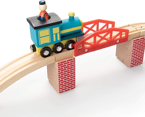 Miniatura 3 de Red Brick - Elevadores de madera para tren de madera, paquete de 8 – Novedoso juego de tren de madera para juego de vías elevadas y puentes de vías
