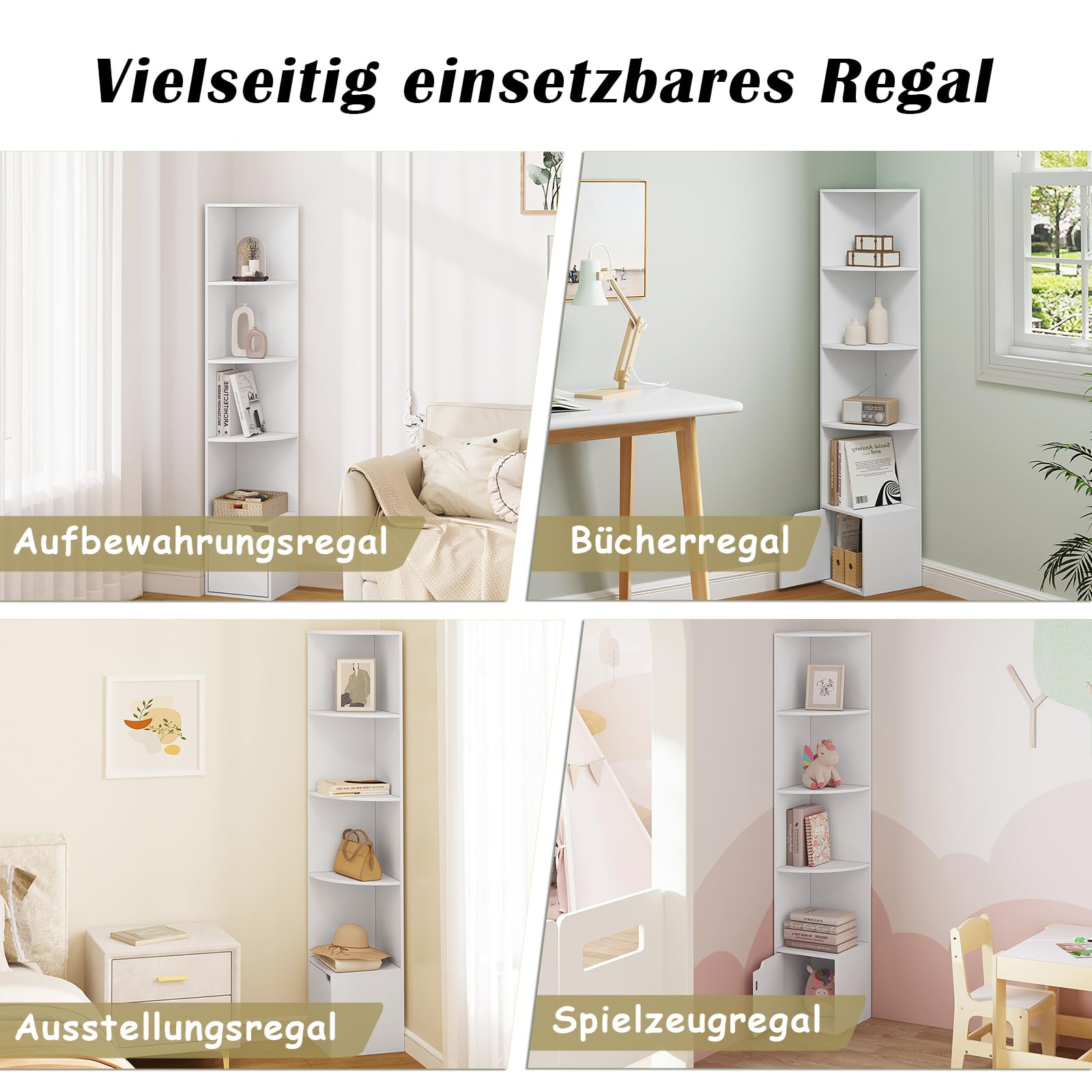 WOLTU Étagère d'angle à 5 Niveaux, Meuble d'angle, Blanc, 1 Placard avec Porte, en Bois d'Ingénierie, SK038ws