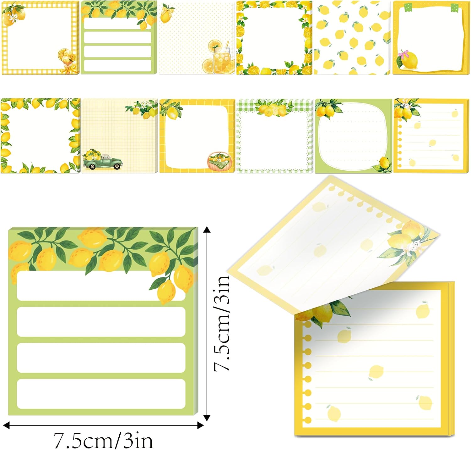 12 Pads Lemon Sticky Notes Set - 240 Sheets 3x3 Inch Yellow Fresh Fruit Themed Self Adhesive Memo Pads, Cute Lemon Slice Design Sticky Notepads for Office Meeting Note Taking School Gift Decor image 2