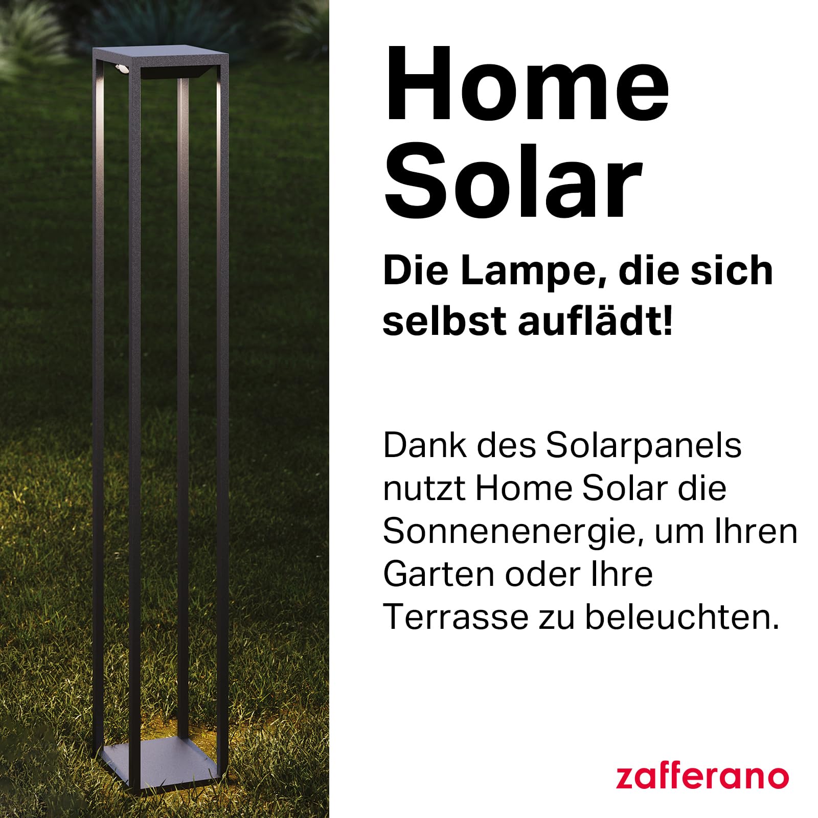Zafferano, Home Solar Lampe, Kabellose Stehleuchte mit Solarpanel und Bewegungssensor, für den Außenbereich Geeignet, Dimmer, 3000 K, Höhe 100 cm, Farbe Dunkelgrau
