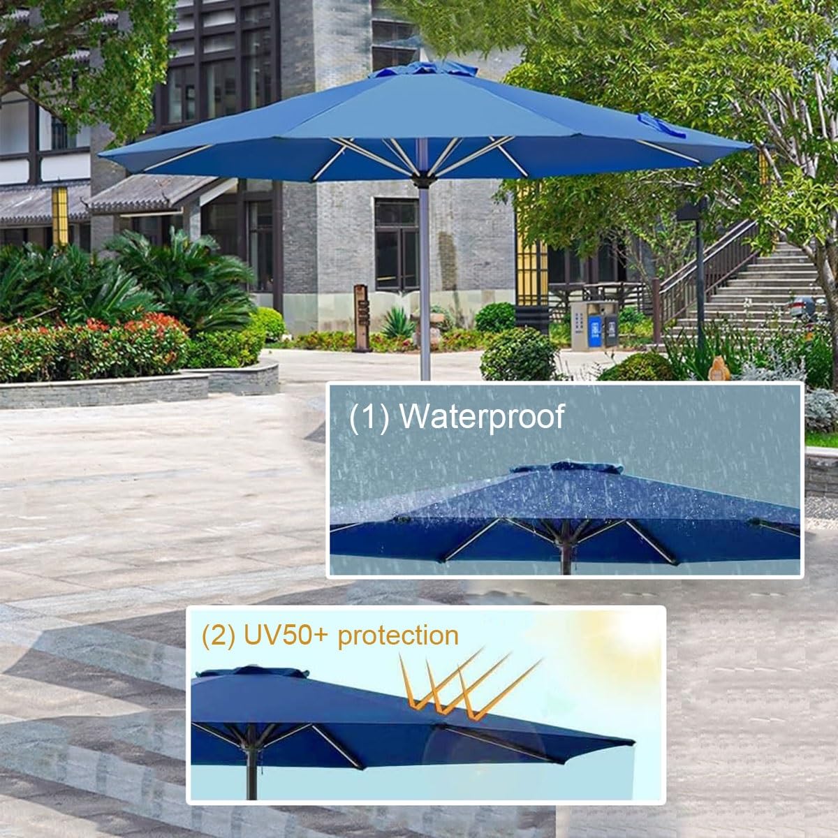 Baldacchino di ricambio per ombrellone da giardino a 8/6 coste, protezione UV, tessuto in poliestere, antivento, per spiaggia, terrazza, mercato, ombrellone durevole ed elegante