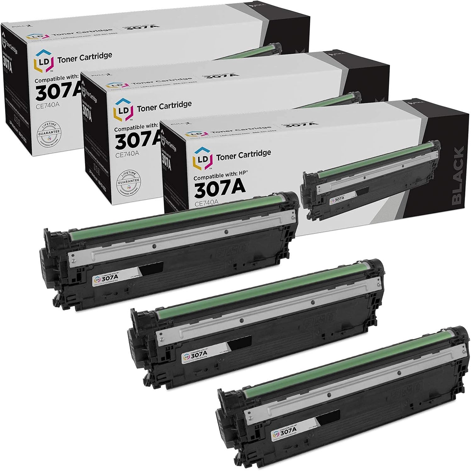LD Products Remanufactured Toner Cartridge Replacement for HP 307A CE740A (Black, 3-Pack) Compatible with The Following HP Printer Model Color LaserJet Pro CP5225