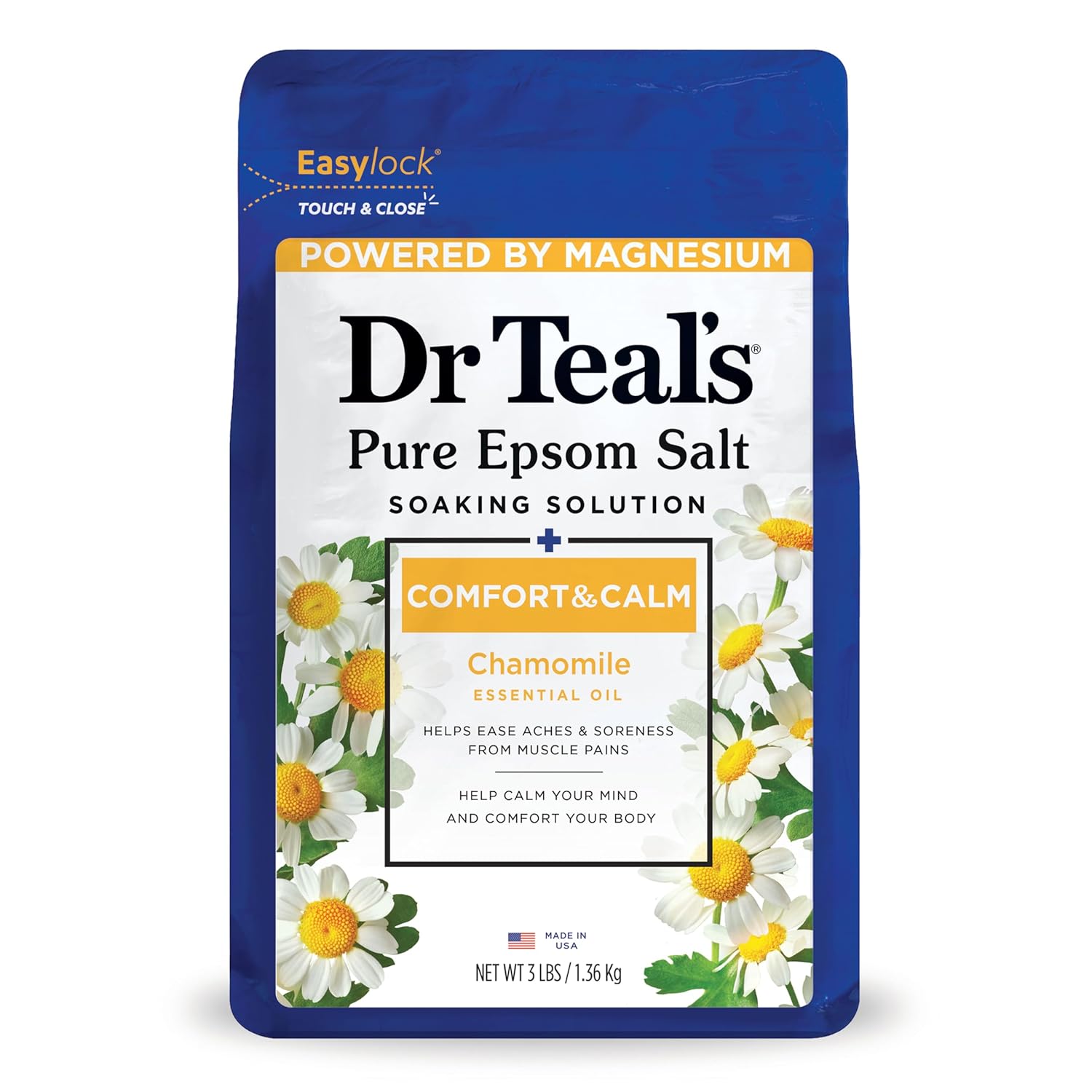 Dr Teal’s Epsom Salt Magnesium Soak, Comfort & Calm with Chamomile Essential Oil, 3 lbs