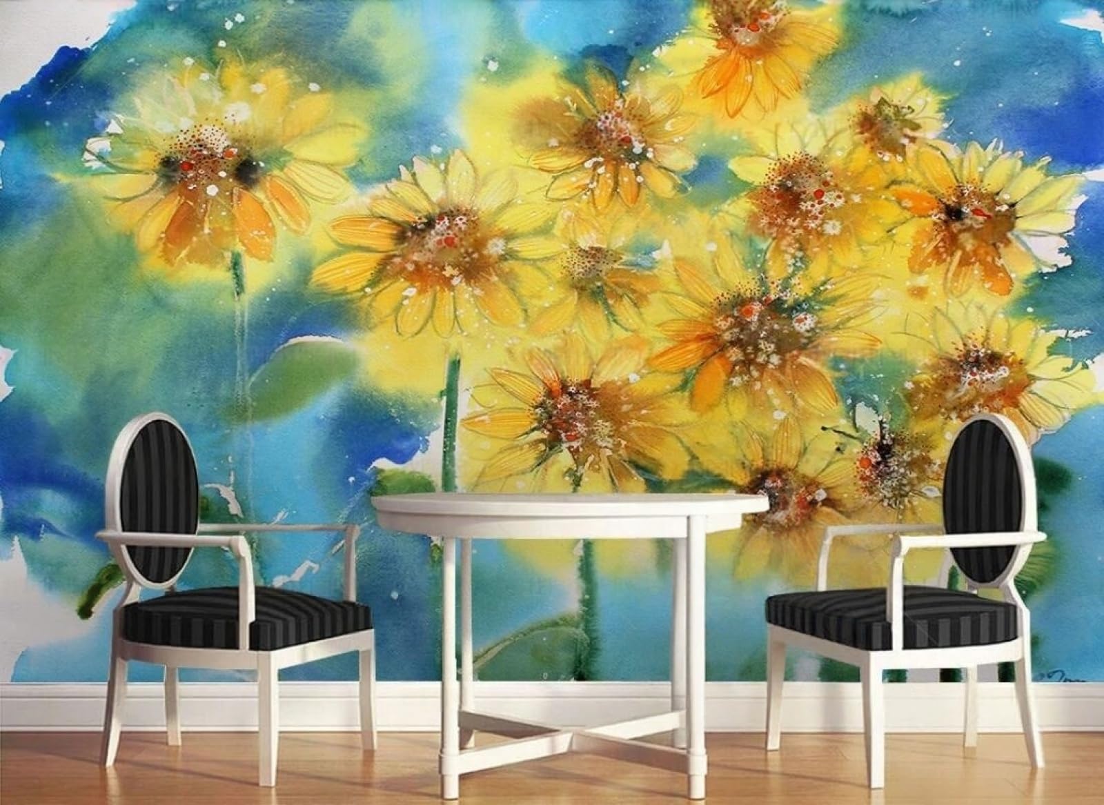 Papier Peint Panoramique Fleurs 3D Vintage Or Élégant Salon Intissé